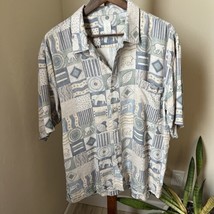 Vtg Burma Bibas Men Large Silk Short Sleeve Shirt Hawaiian Elephants Camp Button - £23.64 GBP