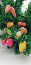 Set of 7 Antique Christmas Decorations Spindle Cotton Vintage Ornaments Fruits - £51.89 GBP