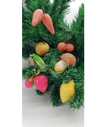 Set of 7 Antique Christmas Decorations Spindle Cotton Vintage Ornaments Fruits - $65.00