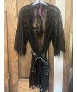 Avidlove Lingerie, ￼ Black Mesh/Lace Robe With Satin Tie With Thongs Siz... - $20.67