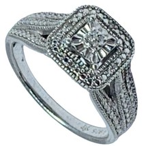 sterling silver diamond engagement wedding ring size 6.5 signed F - £56.12 GBP