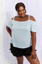 Culture Code On The Move Full Size Off The Shoulder Flare Sleeve Top in Ice Blue - £26.38 GBP
