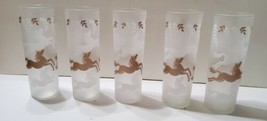 5 Libbey &quot;CAVALCADE&quot; Gold White Horses Vintage Frosted Glasses Barware MCM  - £29.12 GBP