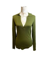 BABATON Aritzia Green McSweeney Ribbed Sweater Open V Neck with Collar s... - £45.79 GBP