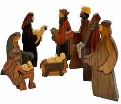 Beautiful Hand Crafted Wooden Nativity Set By PUCKANE Crafts, Ireland Signed - £78.91 GBP