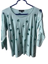 French Kyss Womens Mint Green Pullover Sweater Top  Size XS Oversized Holes - $14.29
