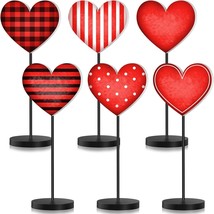 Geetery 6 Pcs Valentine&#39;s Day Heart Wooden Sign Set Heart Shape Tall Standing - £24.51 GBP