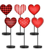 Geetery 6 Pcs Valentine&#39;s Day Heart Wooden Sign Set Heart Shape Tall Sta... - £24.11 GBP