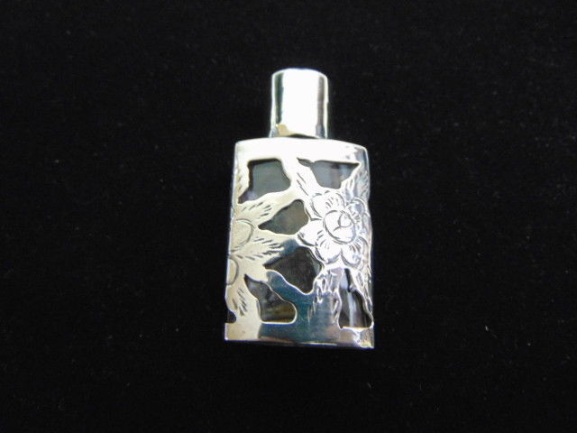 Vintage Antique Etched Sterling Silver Floral Perfume Bottle - $74.25