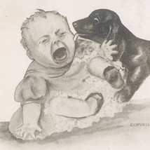 Antique 1910 Vincent Colby - Black Puppy Kissing Crying Baby Postcard Love - £6.71 GBP