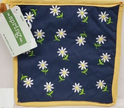 1 Printed Reversible Cotton Pot Holder (App. 8&quot;x8&quot;) Daisies Flowers On Blue, Hl - £6.37 GBP