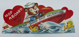 Valentines Day Vintage Greeting Card For Teacher On the Good Ship Bear on Boat - £3.71 GBP