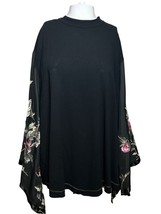 Free People Shirt Women&#39;s Medium Black Handkerchief Sleeves Embroidery Bohemian - £25.18 GBP