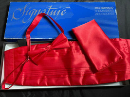 Mel Howard Red Cummerbund bowtie in box Red Formal - $14.96