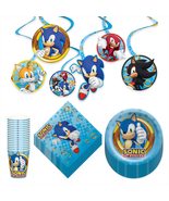 Sonic the Hedgehog Party Paper Dessert Plates, Napkins, Cups, and Hanging Cutout - £26.18 GBP
