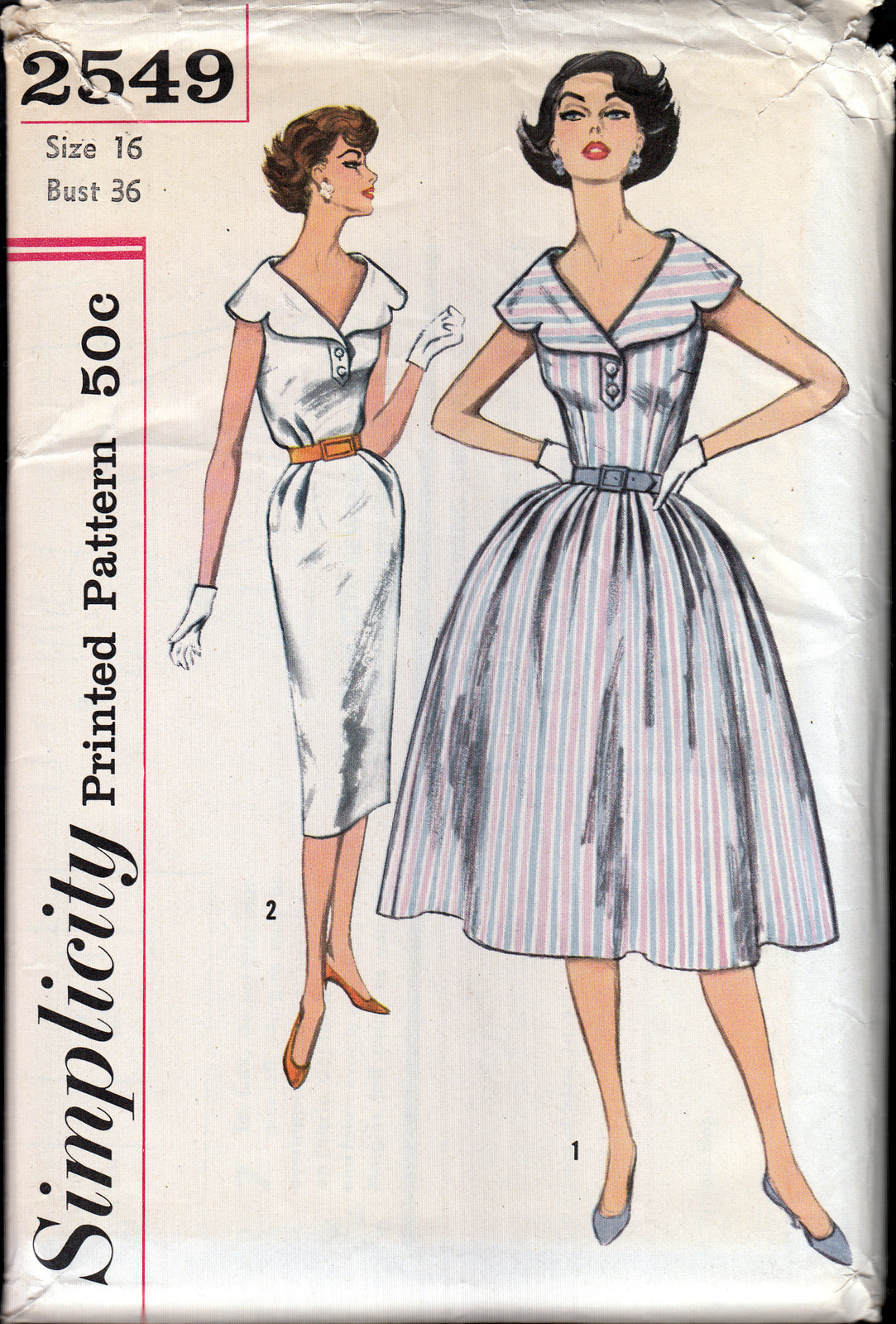 Vintage Simplicity 2549 Dress Full & Slim Sewing Pattern 50s Bust 36 waist 28  - £22.18 GBP