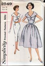 Vintage Simplicity 2549 Dress Full &amp; Slim Sewing Pattern 50s Bust 36 waist 28  - £22.73 GBP
