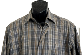 ZANELLA men&#39;s dress casual shirt M Made in Italy gray gold black plaid luxury - £47.89 GBP