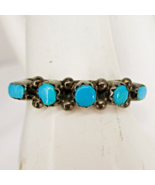 Navajo Sterling Petit Point Turquoise Band Ring Size 9.25 Signed Cody Hu... - $135.37 CAD