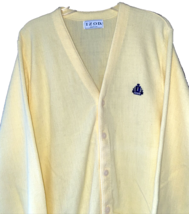 VTG Cardigan Sweater Izod Grampa Mens XL (?) Yellow Lacoste Crest Logo USA * - £25.58 GBP