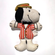 Vintage 1960s Peanuts Snoopy 6&quot; Stuffed Cloth Doll striped jacket and boater hat - £19.90 GBP