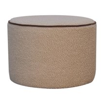 Artisan Furniture Boucle Round Footstool with Bufallo Leather Piping - £186.81 GBP