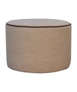 Artisan Furniture Boucle Round Footstool with Bufallo Leather Piping - $249.99