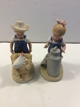Vintage Denim Days Boy and Girl  &quot;Morning Chores&quot; #1501 Figurines - 1985 Farm - £14.55 GBP