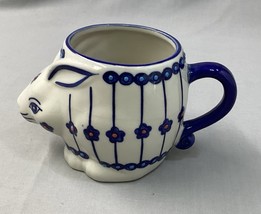 Vintage Yokohama Studio Ceramic Beige Blue Bunny Rabbit Mug  Hand Painted - $322.66 MXN