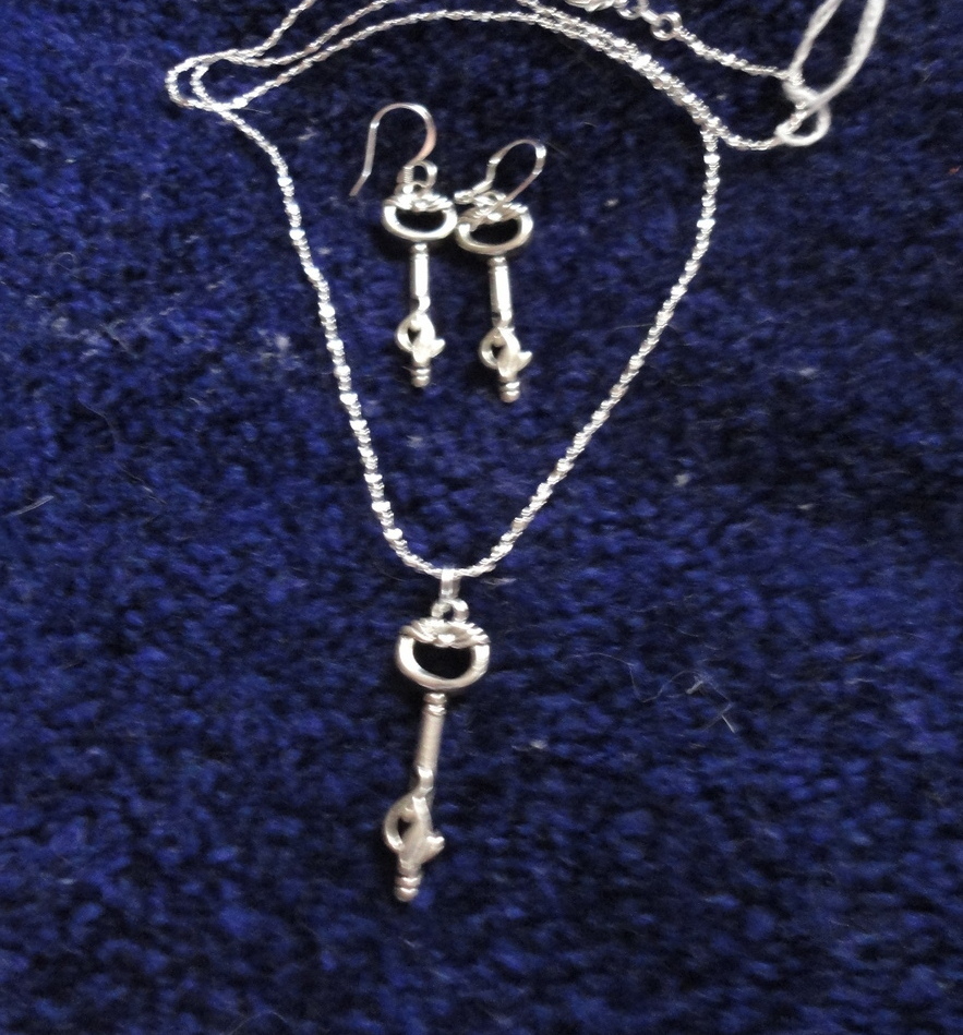 Kitty Cat Matching Set Earrings /Necklace Pewter Pendant Sterling Chain - £19.97 GBP