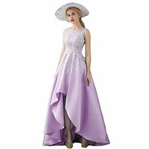 Women Beaded Lace High Low Sheer Top Prom Homecoming Formal Dress Lilac US 4 - $88.10