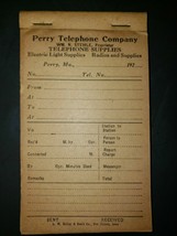 VTG 1920&#39;s  Perry Telephone Co. Salesman Sales Receipt Book Perry Mo Rare PB2 - £31.96 GBP