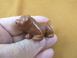 Y-DOG-EB-559) orange Goldstone BULLDOG bull dog carving FIGURINE stone l... - £11.03 GBP