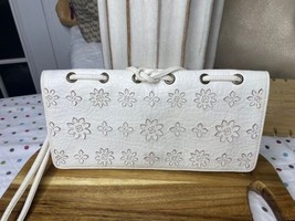 Jessica Simpson White Floral Embossed Shoulder Bag with Yellow InteriorD... - $39.60