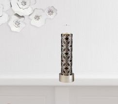 Set Of Two Espresso and Silver Pillar Tabletop Pillar Candle Holders - $3,059.51 MXN