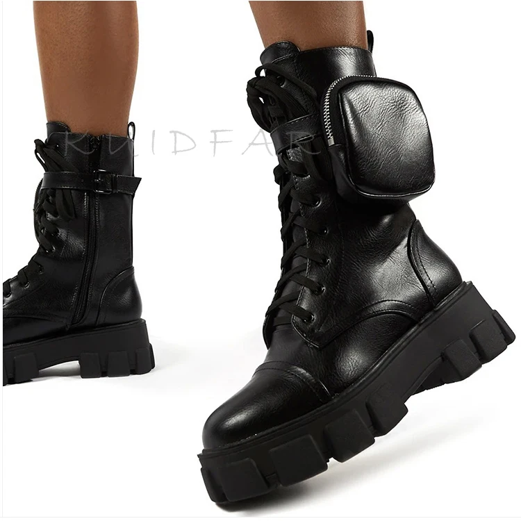 Women Boots Fashion  Boots With Pocket Platform Boots Women  Up Ankle Boots Fema - £180.83 GBP