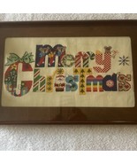 Merry Christmas Cross Stitch Wall Art Completed Framed Colorful - £36.93 GBP