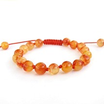 8mm Orange Round Beads Hnad Knotted Length Adjustable Bracelet - £25.07 GBP