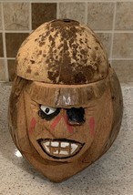 Hand Carved Coconut Pirate’s Head Bank Storage Tiki Decor - $4.99