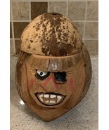 Hand Carved Coconut Pirate’s Head Bank Storage Tiki Decor - $4.99