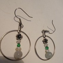 Earrings Beaded Beads Hoop Silver Tone Flower - $9.03