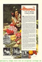 1940 Hawaii Vacation Travel Vintage Color Print Ad - £5.69 GBP