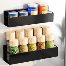 2 Pack Magnetic Spice Storage Rack Organizer for Refrigerator and Oven, Black Fr - £23.78 GBP