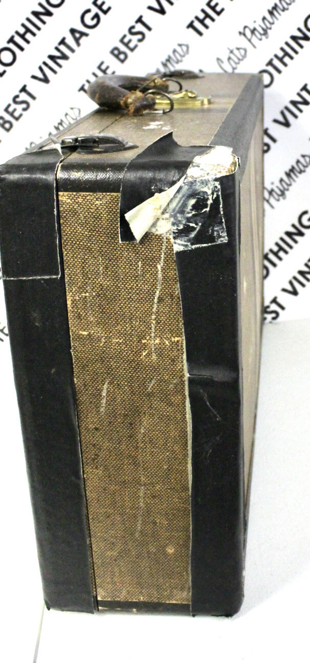 ANTIQUE VTG Worcester T&S 1940s TWEED STRIPED 21" SUITCASE Distressed Hardside Item image 4