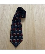 Pierre Cardin Mens Maroon Navy Silver Squares Geometric Designer Silk Tie - $23.87 CAD