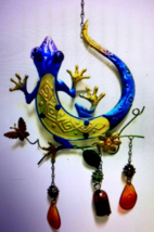 Wind CHIME-BLUE Whimsical Hand Painted Lizard Windchime-Metal And Glass New - £14.47 GBP