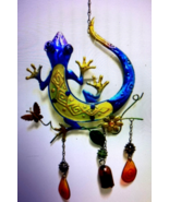 WIND CHIME-BLUE Whimsical Hand Painted Lizard Windchime-Metal and Glass NEW - £14.15 GBP