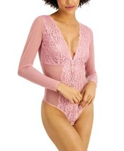 allbrand365 designer Womens Not So Basic Long Sleeve Lace Mesh Bodysuit M - £31.16 GBP
