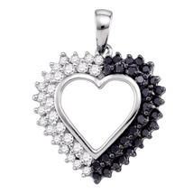 10k White Gold Black Diamond Heart Anniversary Love Pendant 1/2 Cttw - £320.73 GBP