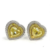 Art Deco Design 2.70 TCW GIA Heart Love Diamond Stud Earrings 18k White Gold - £6,655.16 GBP